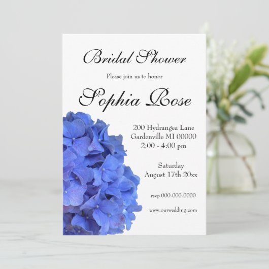 Blauer Perwinkl elegantes Brautparty Einladung (Stehend Vorderseite)