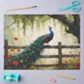 Blauer Pfau auf Split-Rail-Zaun Seidenpapier (Basteln)