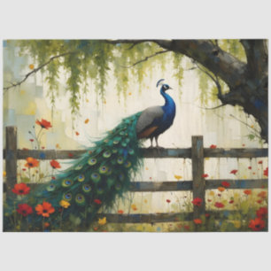 Blauer Pfau auf Split-Rail-Zaun Seidenpapier