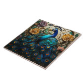 Blauer Pfau, Blumen, 3D-Effekt, Farbig Fliese (Seite)