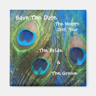 Blauer Pfau, der Save the Date Wedding ist Magnet