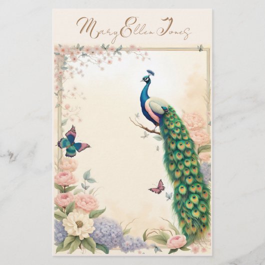 Blauer Pfau im Blumengarten Pasta II Briefpapier (Vorderseite)