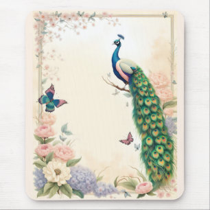 Blauer Pfau im Blumengarten Pasta II Mousepad
