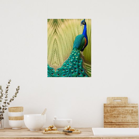 Blauer Pfau im Gras Poster (Küche)