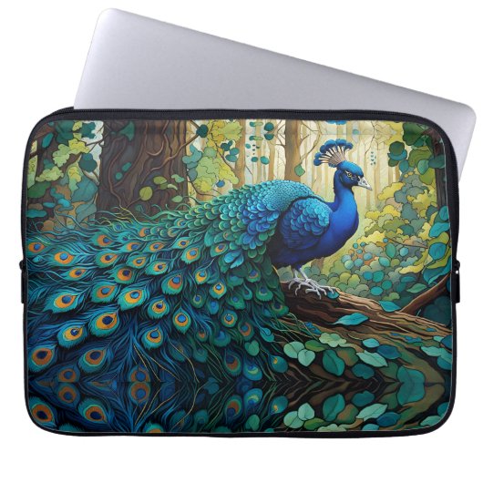 Blauer Pfau im Wald Laptopschutzhülle (Vorderseite)