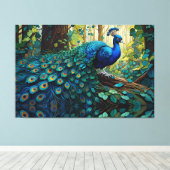 Blauer Pfau im Wald Leinwanddruck (Insitu (Holzboden))