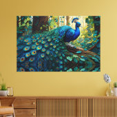 Blauer Pfau im Wald Leinwanddruck (Insitu (Wohnzimmer))