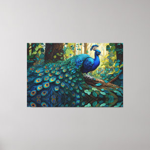 Blauer Pfau im Wald Leinwanddruck