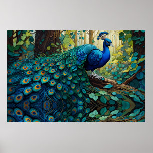 Blauer Pfau im Wald Poster