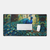 Blauer Pfau im Wald Schreibtischunterlage (Tastatur & Maus)