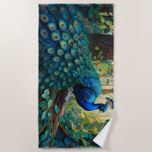 Blauer Pfau im Wald Strandtuch (Vorderseite)