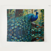 Blauer Pfau im Wald Wandteppich (Vorderseite (Horizontal))