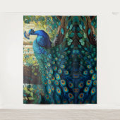 Blauer Pfau im Wald Wandteppich (Vorderseite)