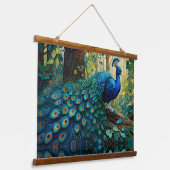 Blauer Pfau im Wald Wandteppich Mit Holzrahmen (Gewinkelt)