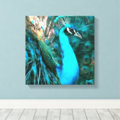 Blauer Pfau in lebendigem Blau mit gefangenen Schw Leinwanddruck (Insitu (Holzboden))