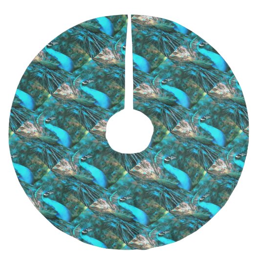 Blauer Pfau in lebendigem Blau mit gefangenen Schw Polyester Weihnachtsbaumdecke (Vorderseite)