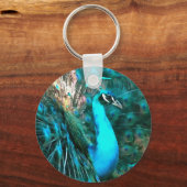 Blauer Pfau in lebendigem Blau mit gefangenen Schw Schlüsselanhänger (Vorderseite)