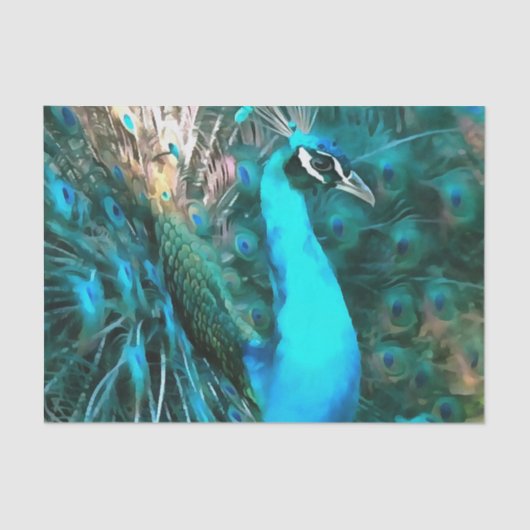 Blauer Pfau in lebendigem Blau mit gefangenen Schw Seidenpapier (Vorderseite)