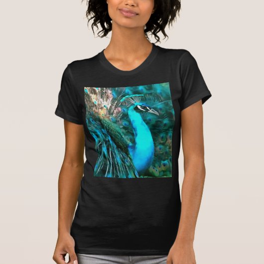 Blauer Pfau in lebendigem Blau mit gefangenen Schw T-Shirt (Vorderseite)