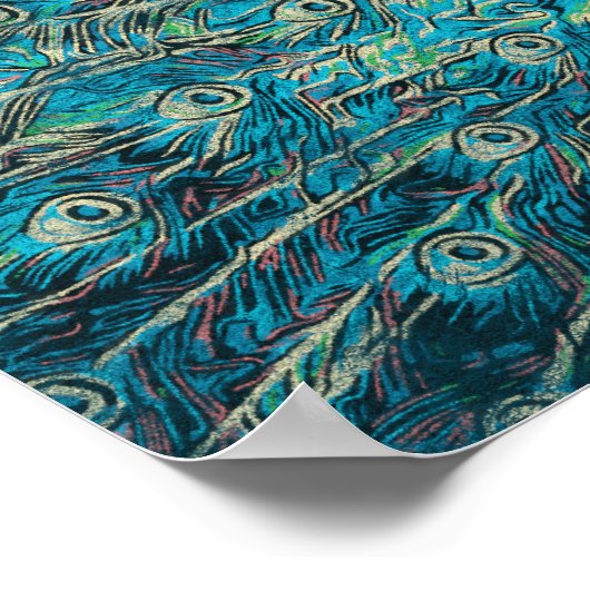 Blauer Pfau mit entfaltetem Schwanz Poster (Ecke)