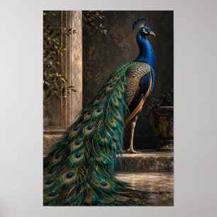 Blauer Pfau mit irisierendem Schwanz in klassische Poster