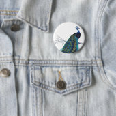 Blauer Pfau mit schönen Schwanzfedern Button (Beispiel)