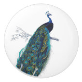 Blauer Pfau mit schönen Schwanzfedern Keramikknauf (Vorderseite)