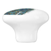 Blauer Pfau mit schönen Schwanzfedern Keramikknauf (Seitenansicht)