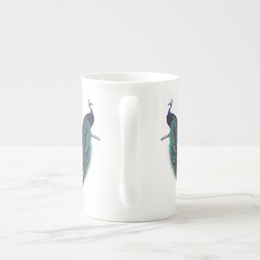 Blauer Pfau mit schönen Schwanzfedern Porzellantasse (Rückseite)