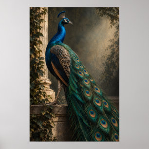 Blauer Pfau mit Smaragd-Schwanzfedern Wildlife W Poster