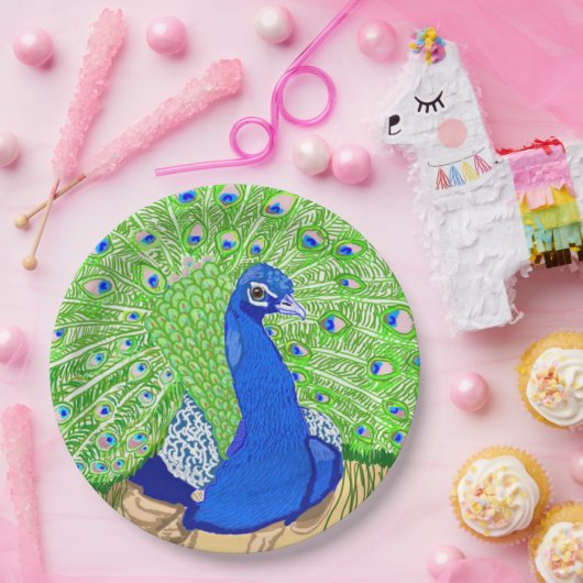 Blauer Pfau Pappteller (Party)