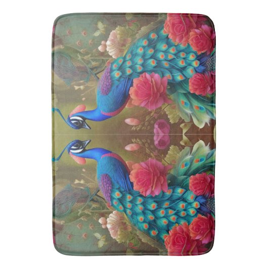 Blauer Pfau, Rosengarten Badematte (Vorderseite Vertikal)