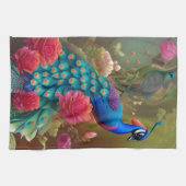 Blauer Pfau, Rosengarten Geschirrtuch (Horizontal)