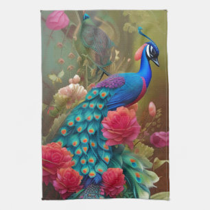 Blauer Pfau, Rosengarten Geschirrtuch