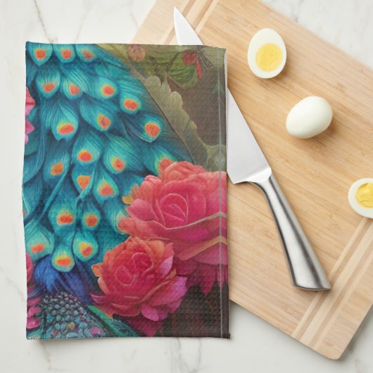 Blauer Pfau, Rosengarten Geschirrtuch (Viertel Falte)