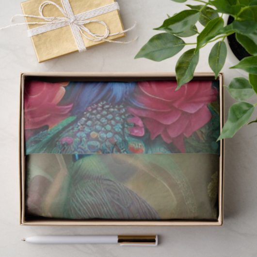 Blauer Pfau, Rosengarten Seidenpapier (Geschenk)