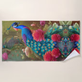 Blauer Pfau, Rosengarten Strandtuch (Vorderseite)