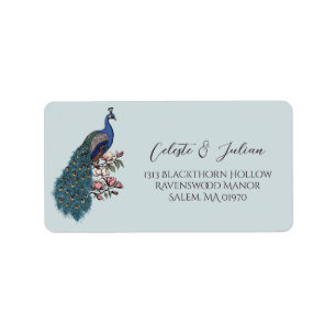 Blauer Pfau Rücksendeadresse mit Blumenmuster Adressaufkleber