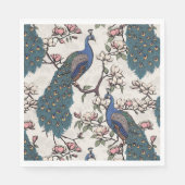 Blauer Pfau und Magnolia Elfenbein Serviette (Vorderseite)