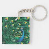 Blauer Pfauen Vogel Schlüsselanhänger (Rückseite)