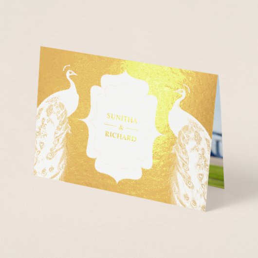 Blauer Pfauenfeathers Hochzeitsfeiern Folienkarte (Vorderseite)