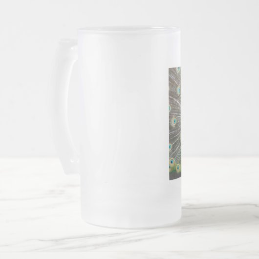 Blauer Pfauenfeder Mattglas Bierglas (Vorderseite Links)