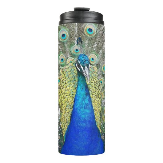 Blauer Pfauenfeder Thermosbecher (Vorderseite)