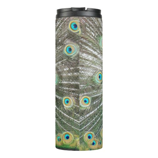 Blauer Pfauenfeder Thermosbecher (Rückseite)