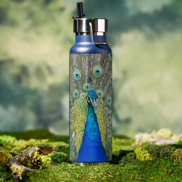 Blauer Pfauenfeder Trinkflasche