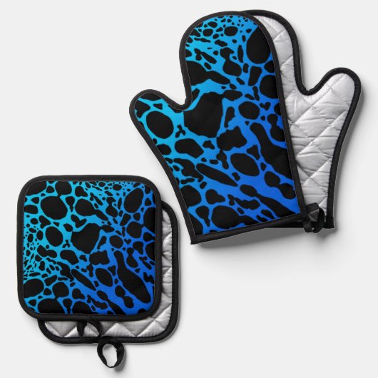 Blauer Pfeilgiftfrosch Ofenhandschuh & Topflappen-Set (Vorderseite/Rückseite)