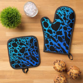 Blauer Pfeilgiftfrosch Ofenhandschuh & Topflappen-Set (Oben Unten)