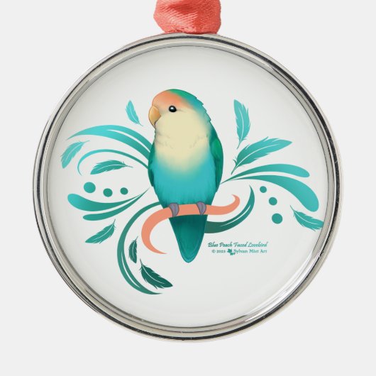 Blauer Pfirsich gegenüber Lovebird Ornament Aus Metall (Vorne)