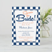 Blauer Pfirsich Retro 50er Bridal Dusche Einladung (Stehend Vorderseite)