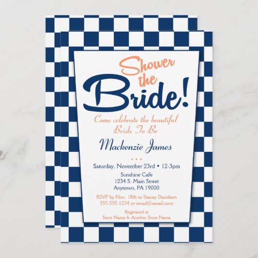 Blauer Pfirsich Retro 50er Bridal Dusche Einladung (Vorne/Hinten)